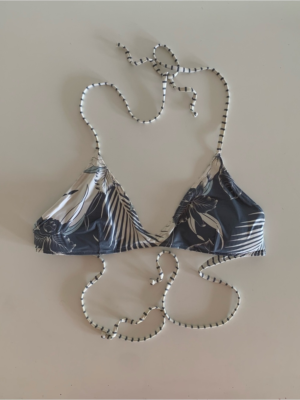 Rhythm Floral/Stripe Reversible Triangle Bikini Top in Navy and White